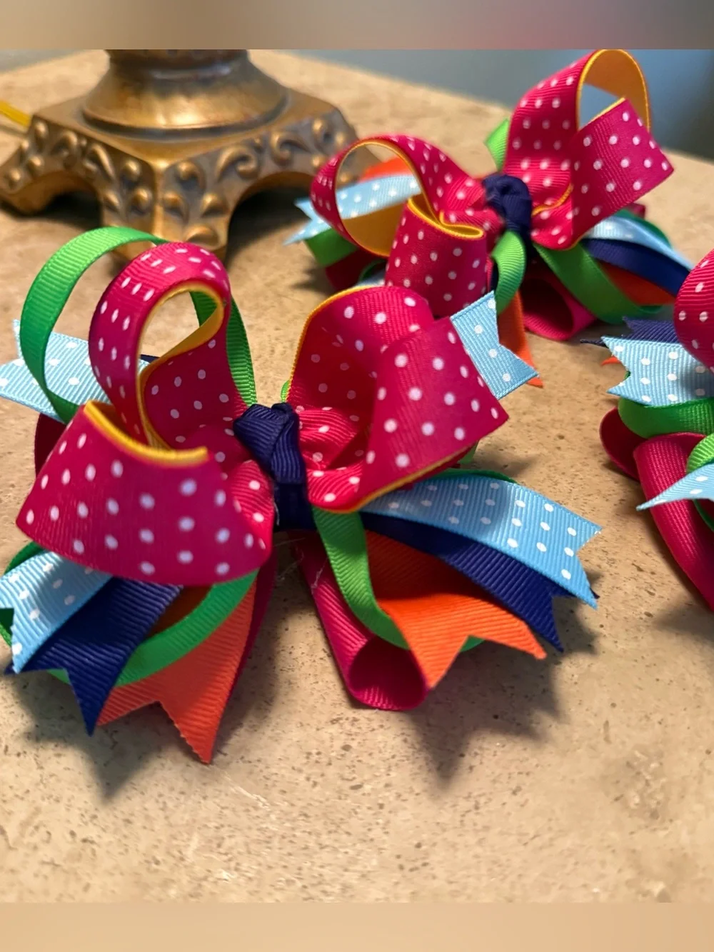 Kids Multicolor Polka Dot Ribbon Hair Bows - Set of 3